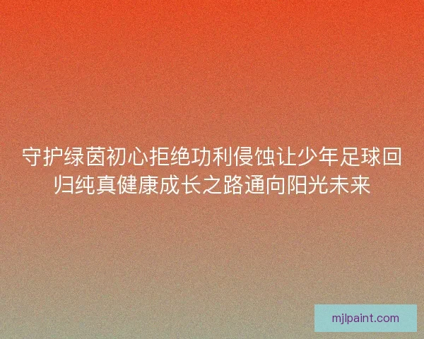 守护绿茵初心拒绝功利侵蚀让少年足球回归纯真健康成长之路通向阳光未来
